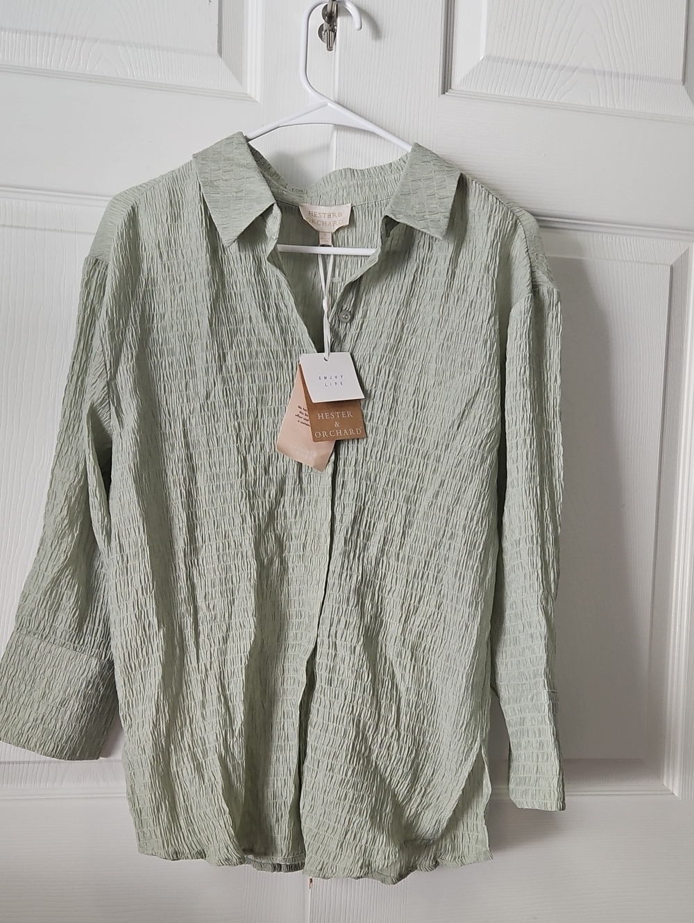 Sage Crinkle Button-Up Shirt By Hester & Orchid